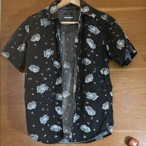 Burnside Black and White Floral Button-Down Shirt